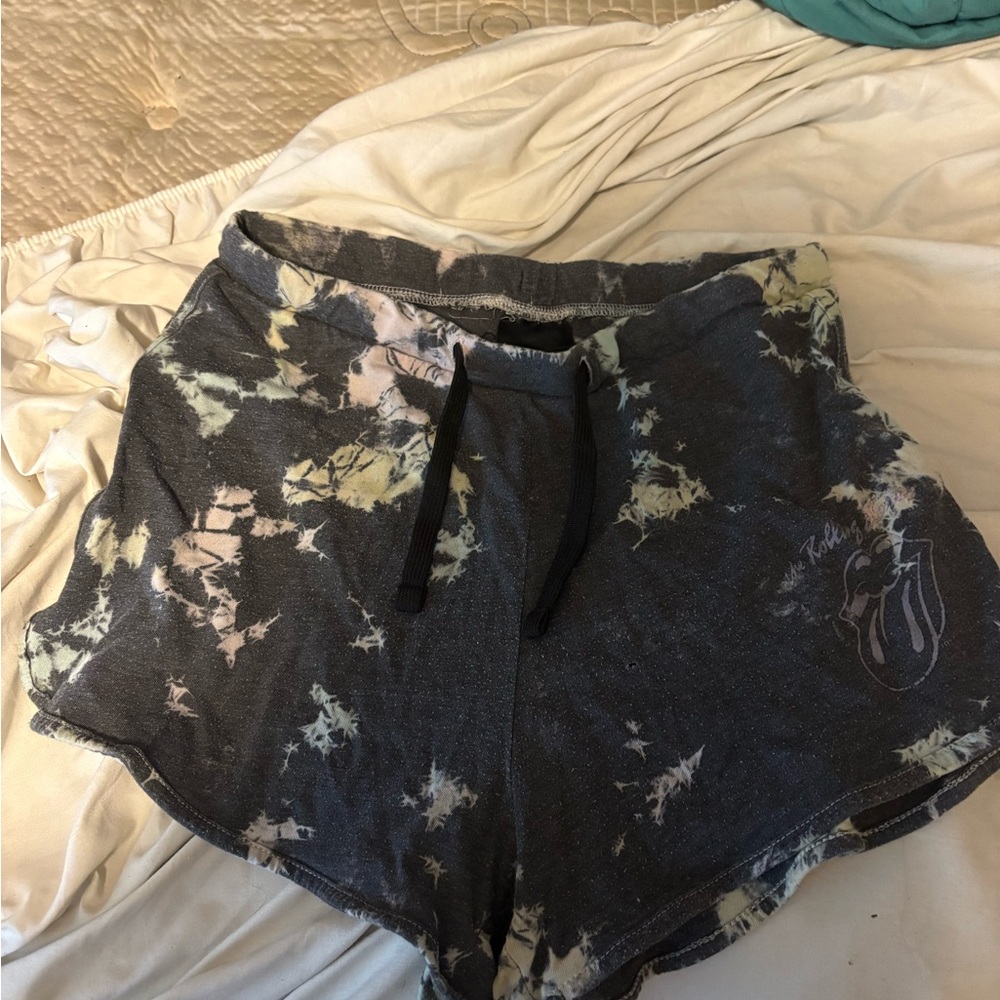 The Rolling Stones Black and Cream Tie-Dye Athletic Shorts